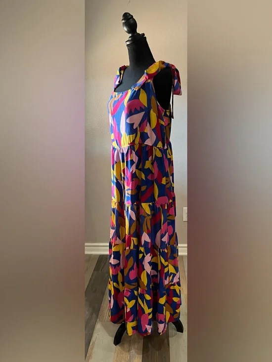 Pretty Garden Women’s Vibrant Tie-Shoulder Maxi Dress in Multicolor Sz L Summer - Picture 1 of 9